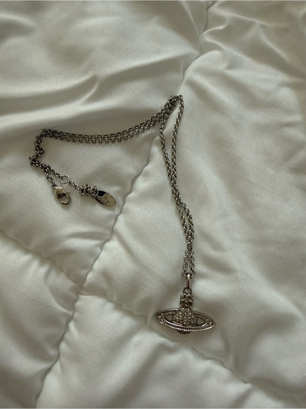 AUTHENTIC Vivienne Westwood Silver Orb Pendant Necklace with Crystal Accents